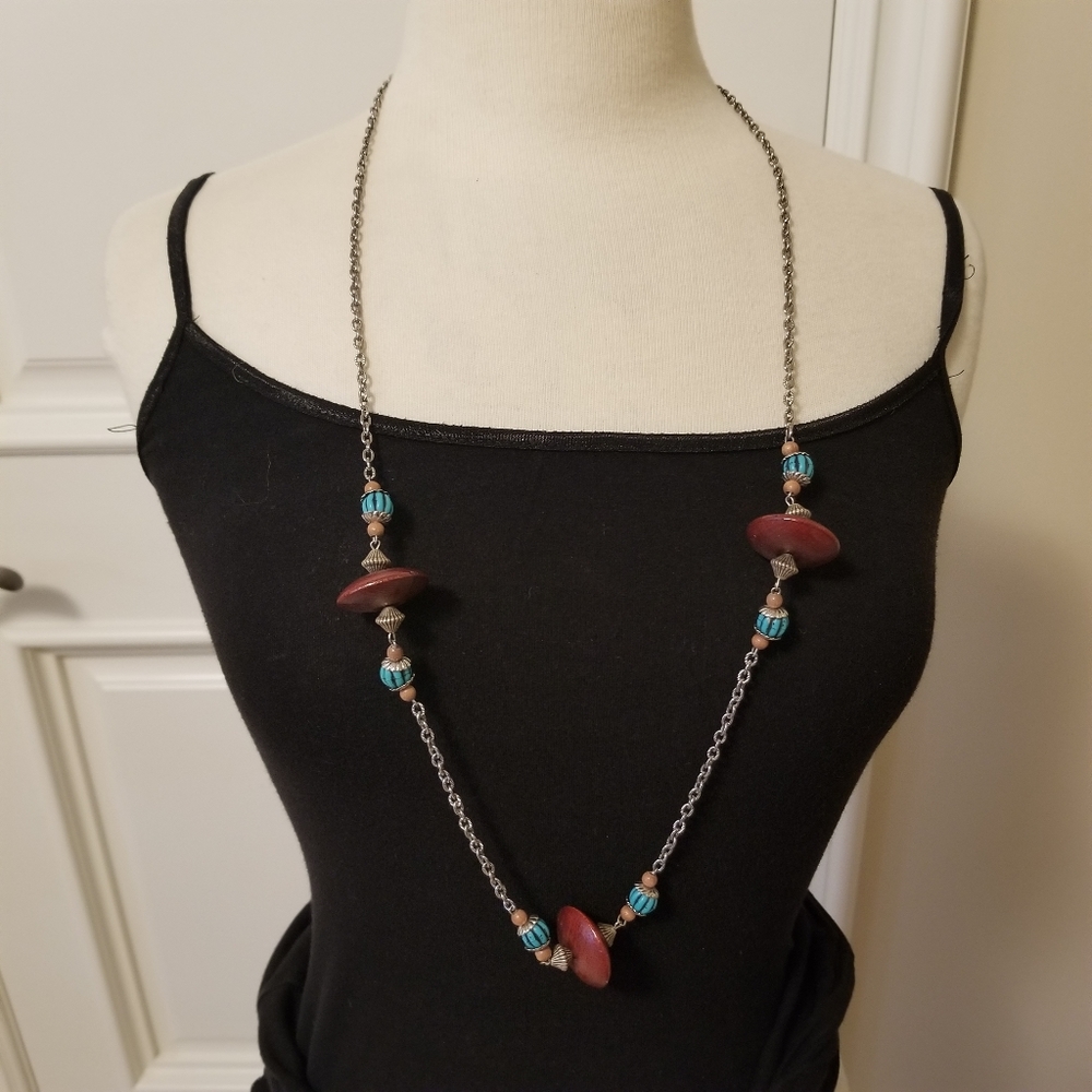 Wood and Turquoise Necklace